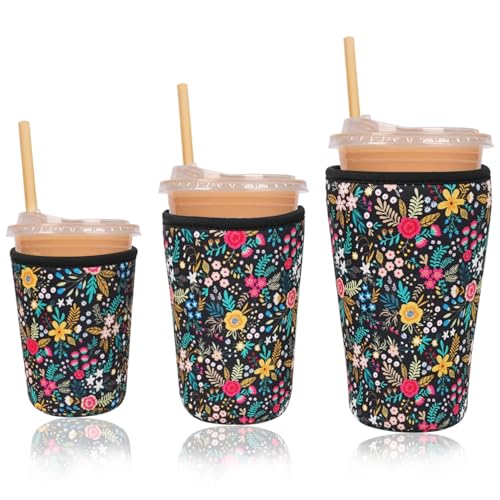 Reusable Insulated Neoprene Iced Coffee Cup Sleeve (3 Count)