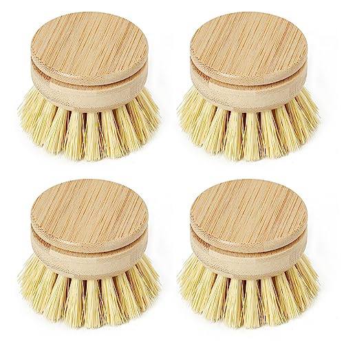 Soft Replacement Dish Brush Heads • 4 Pack Sisal Refills (4 Count)