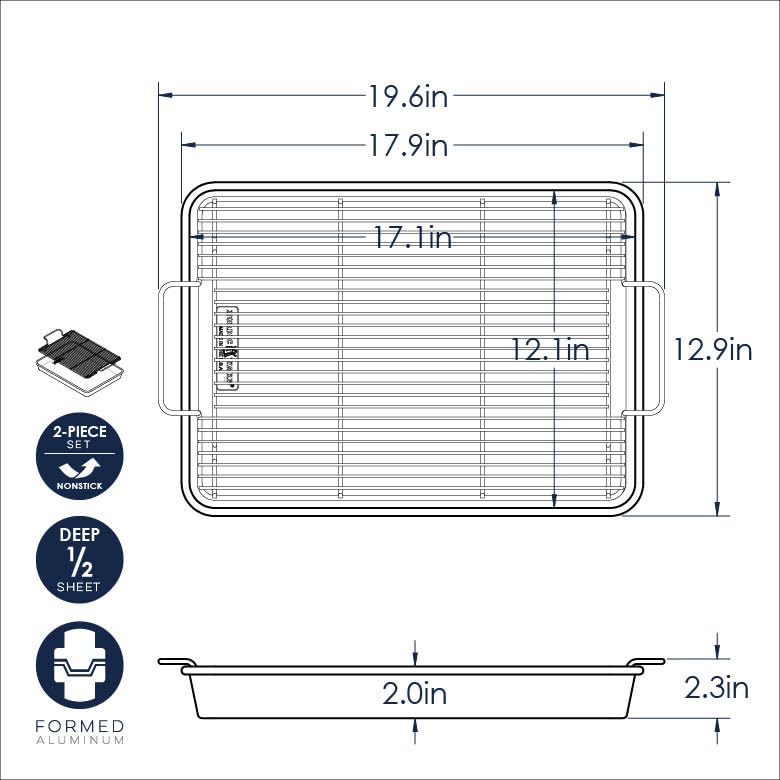 High Sided Half Sheet Oven Crisping Baking Tray with Rack
