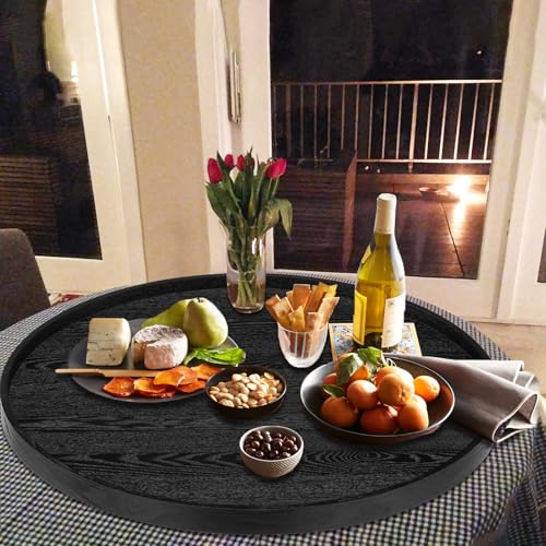 24 inch Round Solid Wood Serving Tray Extra Large Tea Coffee Snack Food Meals Serving Plate Non