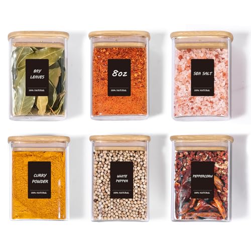 Glass Spice Jars 8oz Set of 6 (6 Count)