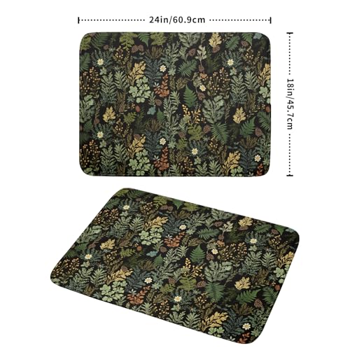 Black Green Botanical Dish Drying Mat for Kitchen Counter 18x24 Inch Super Absorbent Microfiber Kitchen Drying Mat Green Plant Fern Leaves Floral Dish Reusable Washable Dish Drying Pad for Coffee Bar