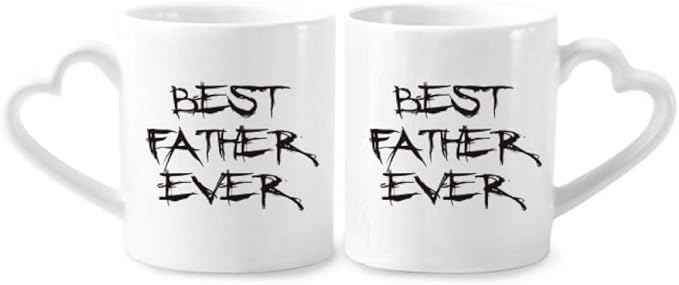 Best Father Ever Dad Festival Quote Couple Porcelain Mug Set Ceramic Lover Cup Heart Handle