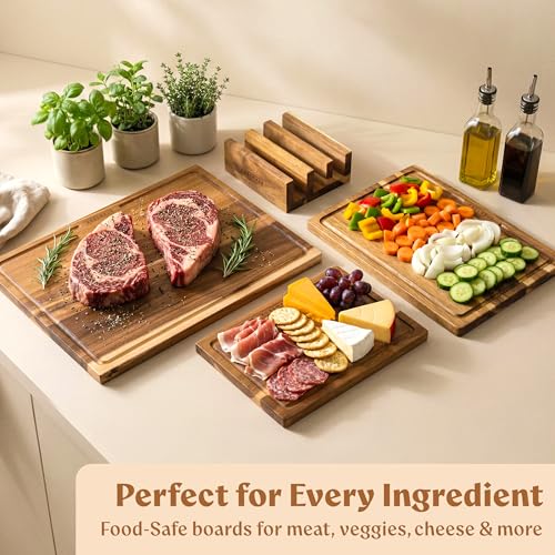 Acacia Wood Cutting Boards for Kitchen Set of 3 (3 Count)