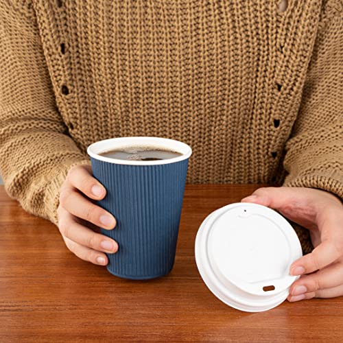 Ripple Wall Coffee Cups 25 Count 12 Ounce Insulated Midnight Blue Paper Cups