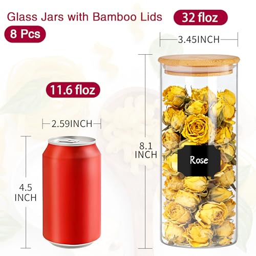32 oz 8 Pcs Glass Jars with Bamboo Lids (8 Count)