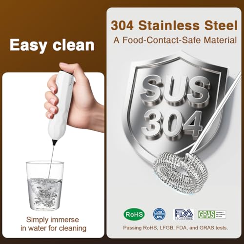 Ultra Fast Handheld Milk Frother Double Whisk with Stand 2 Batteries Stainless Steel for Lattes Cappuccino Matcha Hot Chocolate Coffee Bar Accessories Kitchen Gadgets Gift