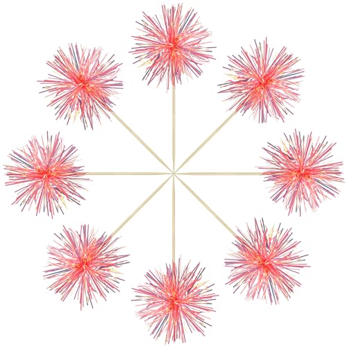 30Pcs Foil Firework Cupcake Toppers Sparkle Tinsel Cake Toppers Tinsel Drink Cake Decoration Cocktail Picks for Birthday Wedding Graduation Party Supplies Laser Orange (30 Count)