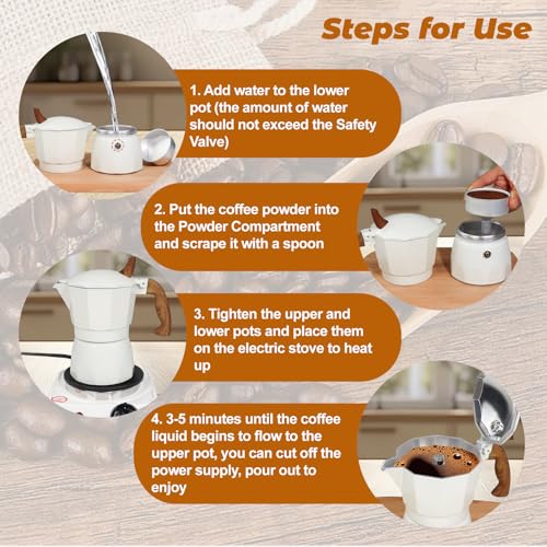3 Cup Aluminum Moka Pot Classic Stovetop Espresso Coffee Maker 150ml 5oz Coffeemaker Percolator Mocha Pot Greca Coffee Maker Cafe Makers for Italian and Cuban Café Brewing White