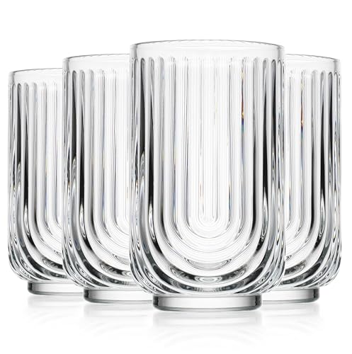 Vintage Glassware Art Deco Glasse Ribbed Drinking Glasses U (4 Count)