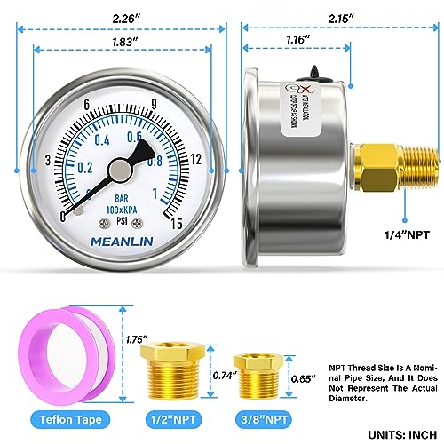 0~15Psi Dry Low Pressure Gauge Stainless Steel 1