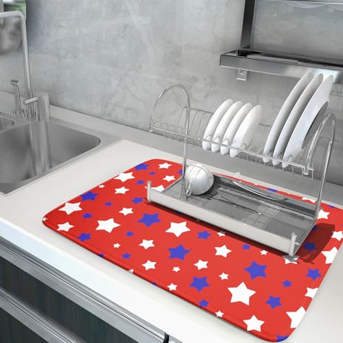 Fourth of July Independence Memorial Dish Drying Mat for Kitchen Counter