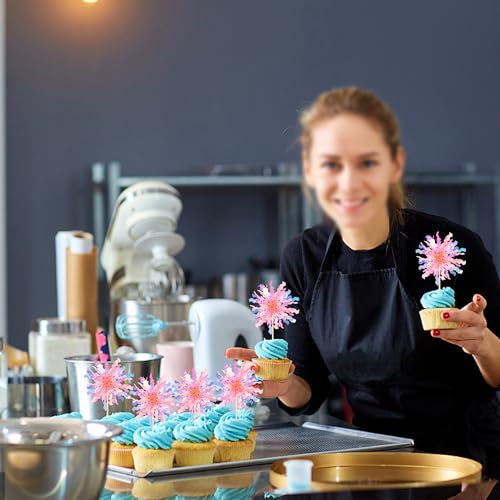 30 PCS Foil Firework Cupcake Toppers Sparkle Tinsel Cupcake Picks Happy Birthday Cake Toppers Drink Stirrers Cocktail Food Fruit Toothpicks for Baby Shower Wedding Party Decorations Supplies Orange (30 Count)