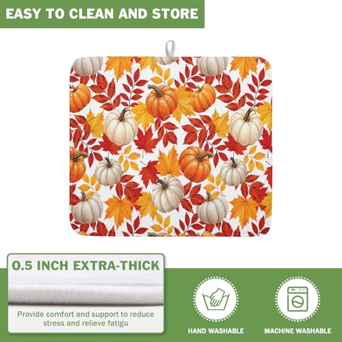 Fall Pumpkin Dish Drying Mat for Kitchen Counter 16x18 Inch Autumn Pumpkins Maple Leaves Drying Mats Thanksgiving Absorbent Reversible Dish Pad Fast Dry Drainer Mat Protector for Countertop Coffee Bar