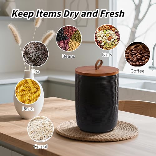 Food Storage Jar Strong Ceramic Storage Canisters with Airtight Wooden Lid (3 Count)