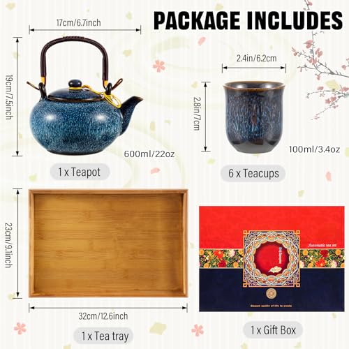 Japanese Asian Tea Set for Adults with 1 Teapot 6 Cups 1 Tray