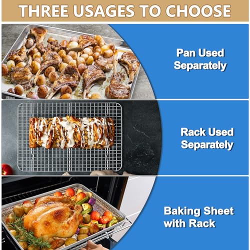 17.5 + 16 + 10.4 Inch Cookie Baking Sheet Pan with Wire Rack