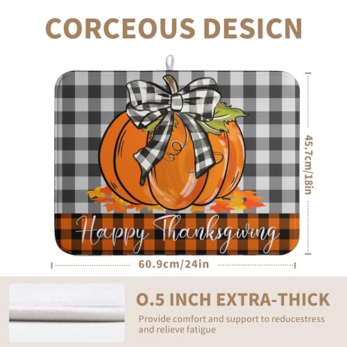 Fall Pumpkin Dish Drying Mats Thanksgiving Kitchen Drying Mat Buffalo Plaid Microfiber Large Dish Dryer Pad Maple Leaves Absorbent Dishes Drain Matt XL Washable Foldable