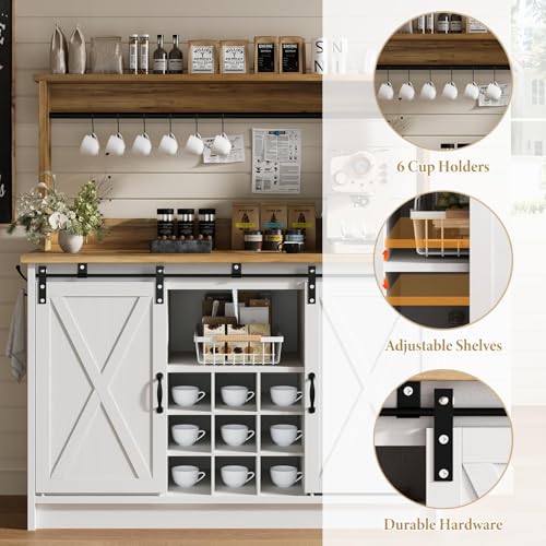 47" Farmhouse Coffee Bar Cabinet with Storage Hutch