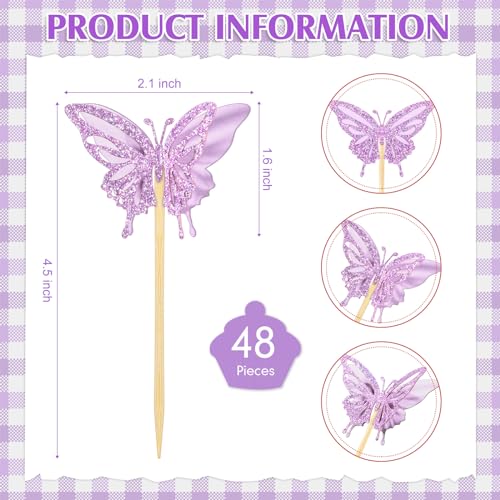 48 Pcs Butterfly Cupcake Toppers 3D (48 Count)