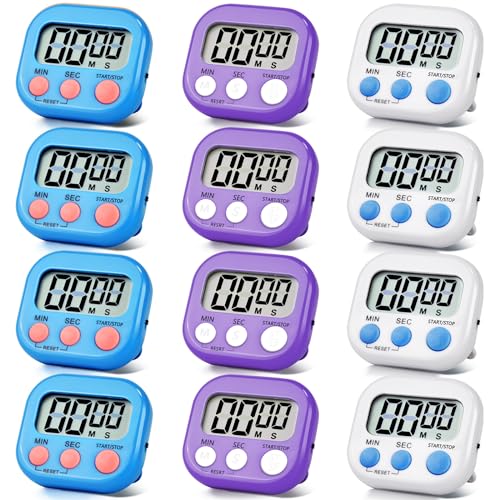 12 Pack Digital Kitchen Timer Magnetic Digital Timer with Big Display Loud Ring Cooking Timers for Kitchen Electronic Timer for Cooking (4 Count)