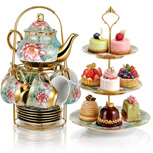 21 Pcs Porcelain Tea Set for Women Tea Party