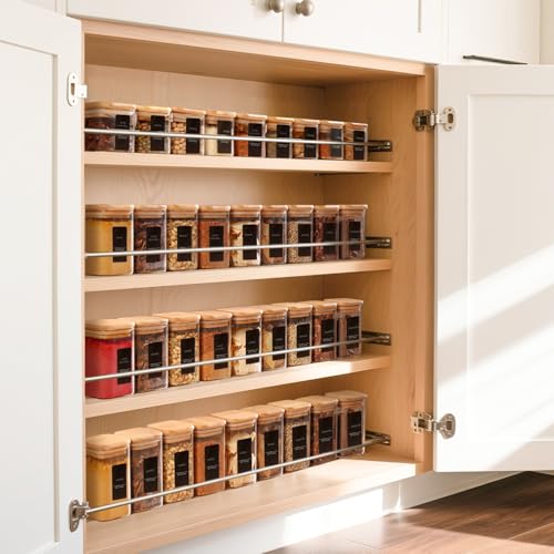Glass Spice Jars with Labels 10 oz 12 Pack Large Square Bamboo Lids (12 Count)