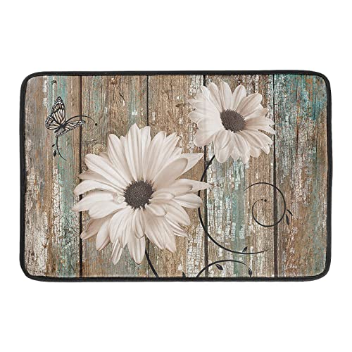 Rustic Daisy Board Dish Drying Mat for Kitchen Countertop 18x24 inch Sunflower on Wooden Plank Dish Drainer Mats Fast Drying Country Shabby Chic Flower Dish Pad Vintage Kitchen Decor Large
