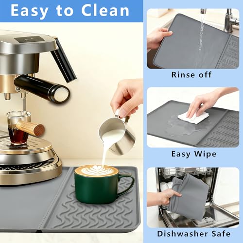 2-in-1 Coffee Bar Mat & Tamping Mat - 24”x16”Non-Slip Silicone Mats for Coffee Machines, Countertop, Bars, Kitchen Counter, Dish Drying Mats