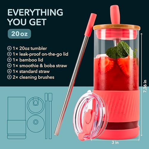 Glass Cups With Lids and Straws