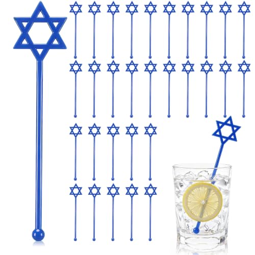 30 Pcs Hanukkah Drink Stirrers Hexagram Star Stir Sticks (30 Count)