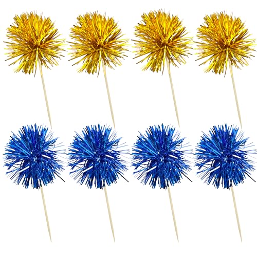 30Pcs Foil Firework Cupcake Toppers Sparkles Fireworks Sticks Birthday Decorations Sparkle Tinsel Cocktail Fruit Toothpick for Birthday Wedding Graduation Party Cake Decorations Dark Blue Gold (30 Count)