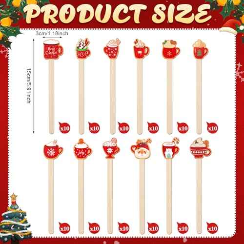 120 Pcs Christmas Hot Chocolate Cup Coffee Stir Sticks Wooden (120 Count)