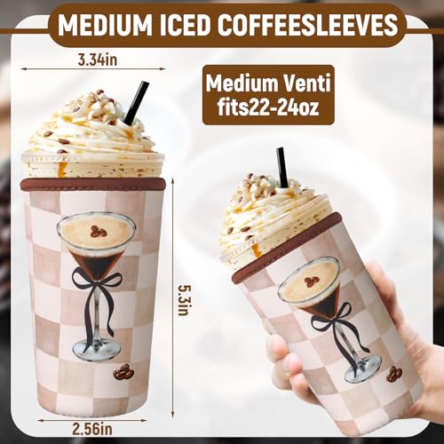 8 Pcs Reusable Sleeves for Iced Coffee Cup Pink Bow Cup Coolie Espresso Martini Reusable Coffee Insulator Sleeves Neoprene Insulated Holder for Iced & Hot Drinks (8 Count)