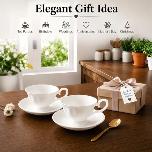Fine Bone China Tea Cups and Saucers Set of 2 (2 Count)