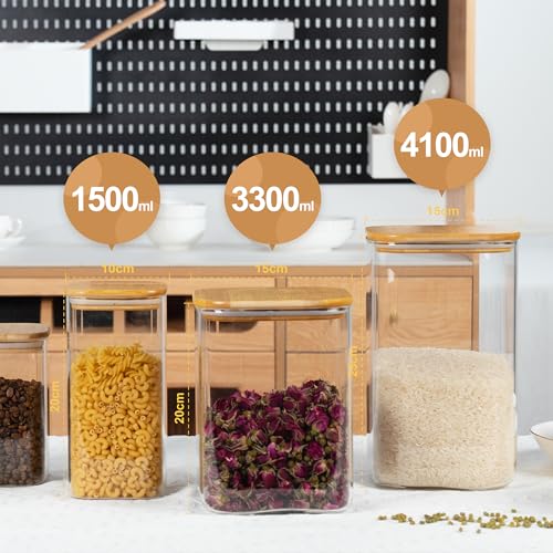 149oz 50oz Airtight Glass Square Storage Canister with Bamboo Lid Set of 2 (2 Count)