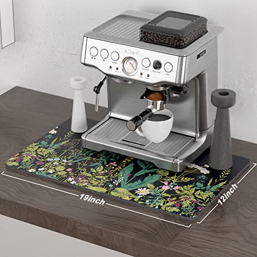 Coffee Mat 12" x 19" Cute Flower Theme Coffee Bar Mats for Espresso Machine Station Accessories and Organizer