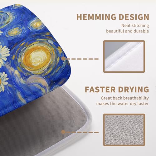 Spring Summer Daisy Floral Dish Drying Mats Spring Flowers Dish Mat Drying Matt Starry Sky Dishes Dryer Pad for Kitchen Counter Absorbent Microfiber Washable Foldable Reusable 18x24 in
