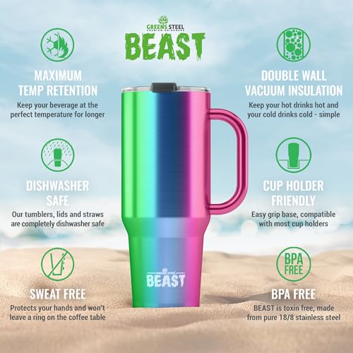 Beast 50 oz Tumbler with Handle Stainless Steel Vacuum Insulated Coffee Ice Cup Double Wall Travel Flask