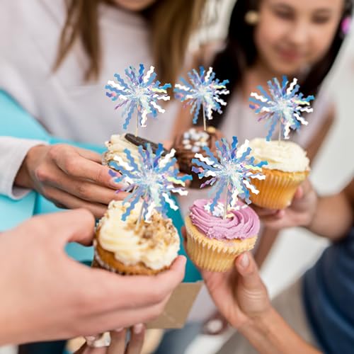 30Pcs Foil Firework Cupcake Toppers Happy Birthday Cake Toppers Tinsel Flower Drink Stirrers Cocktail Food Fruit Toothpicks for Valentine's Day Party Birthday Wedding Supplies Laser Silver (30 Count)