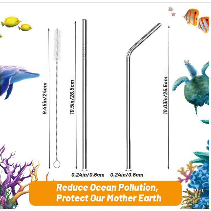 Metal Straws Stainless Steel Reusable Straws Set (4 Count)