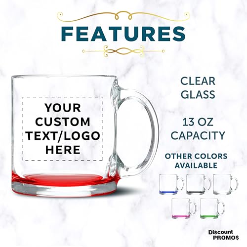 Custom Clear Glass Coffee Mugs 13 oz. Set of 10 (100 Count)
