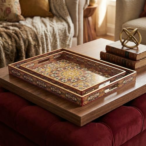 2pcs Boho Red Decorative Serving Tray