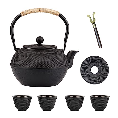 40.6oz Black Cast Iron Tea Pot Set with Teacups
