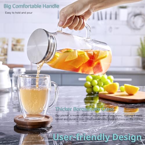 1.2 Liter 40 oz Small Glass Pitcher with Lid and Handle