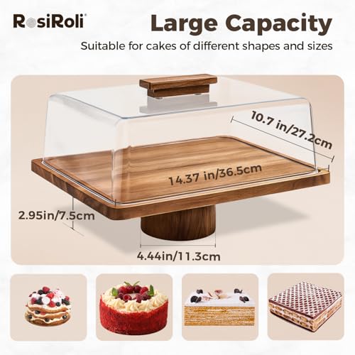 2-in-1 Acacia Wood Cake Stand with Acrylic Dome Cover