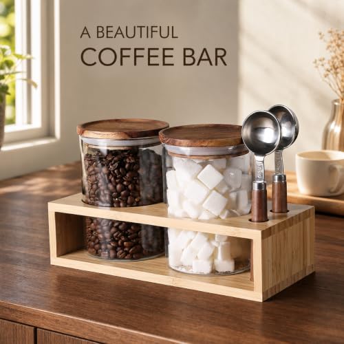 2 Glass Coffee Canister Set with Bamboo Rack & Scoops (5 Count)