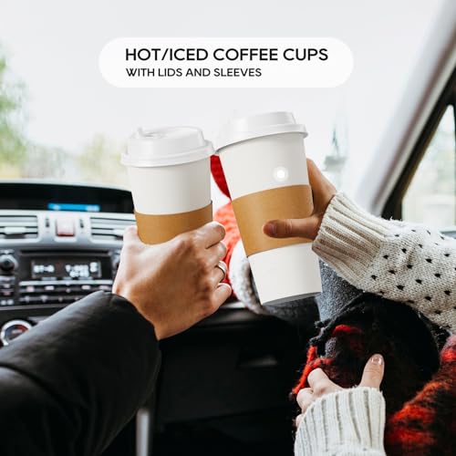 50 Pack 20 oz Disposable Paper Coffee Cups with Lids & Sleeves (50 Count)