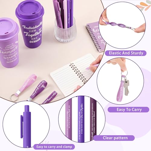 12 Set 48 Pcs Team Appreciation Gift Set Inspirational Employee Appreciation Gift Bulk 16 oz Coffee Cups with Team Notebook Pen Keychains for Staff Teacher (12 Count)
