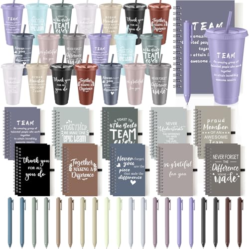 60 Pcs Employee Appreciation Gifts Bulk 24 oz Thank You Tumbler with Lid and Straw Mini Spiral Notebooks and Pens Appreciation Gifts for Team Employee Coworkers Teacher (60 Count)